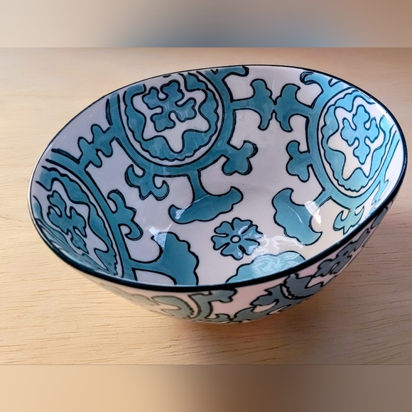 Antropology Gloriosa... Artistic Teal and White Ceramic Bowls - Picture 8 of 9
